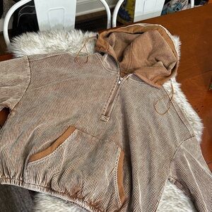 Trendy Boutique Brown Striped Hooded Jacket